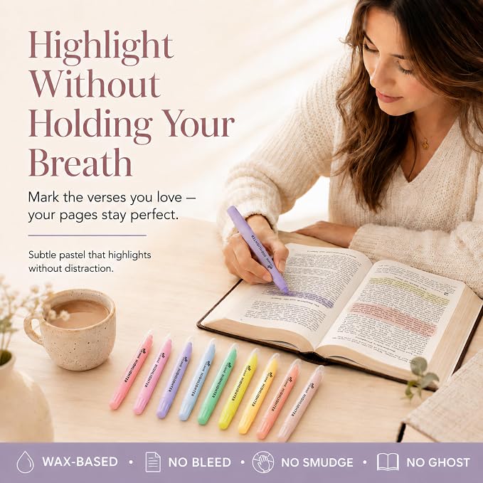 10 Pack Bible Safe Highlighters - Pastel Color, Wax Highlighters | No Bleed, Scripture Markers for Journaling, Study Accessories and School Supplies