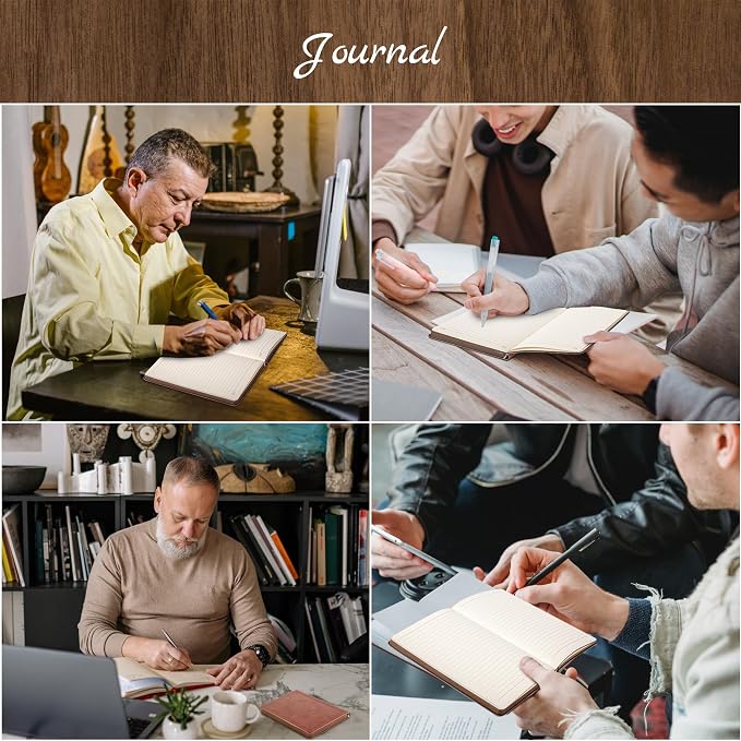 CAGIE 2 Pack Leather Vintage Journal for Men Soft Cover Lined Pages Notebook 180 Lay Flat for Writing Travel Diary, 5.7'' x 8.3'', Black, Brown