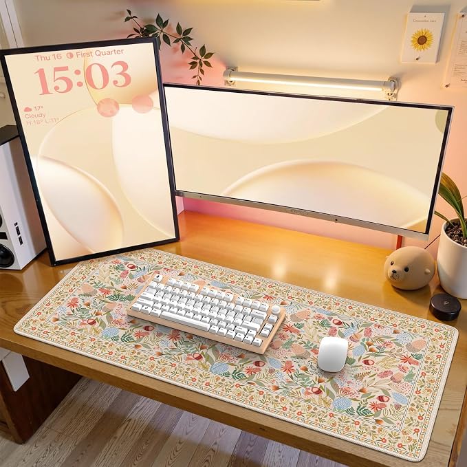 iCasso Desk Mouse Pad Extra Large,Office Desktop Mat for Women,Non Slip Computer Pad Pad with Stitched Edges,Large Keyboard mat,Cute Desk Cover Mat Work from Home School