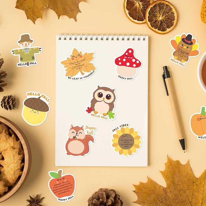 Xqumoi 30 Pack Welcome Fall Sticky Notes - Total 600 Sheets - Thanksgiving Turkey Pumpkin Scarecrow Self Sticky Writing Memo Pads for Autumn Party Favors Office School Supplies Goodies Bag Filler