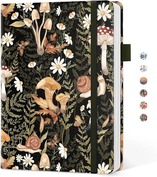 Taja Pretty Dotted Journal for Women, Aesthetic Cute Hardcover Leather Journal for Writing, A5 Journaling Notebook for Work & Sketch, Perfect for Office School Home, 160 Pages, Mushroom
