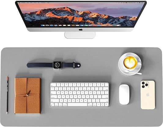 Leather Desk Pad Protector, Waterproof Mouse Pad, PU Desk Mat, Office Desk Cover, Desk Writing Mat for Office/Home/Work/Cubicle (Gray/Silver) 35.4x17 in