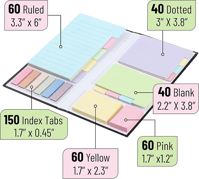 Mr. Pen- Sticky Notes Set, 410 Pack, Ruled | Dotted & Blank Notes with 150 Index Tabs, Divider Sticky Pads for Bible Study, Office, School, Planning