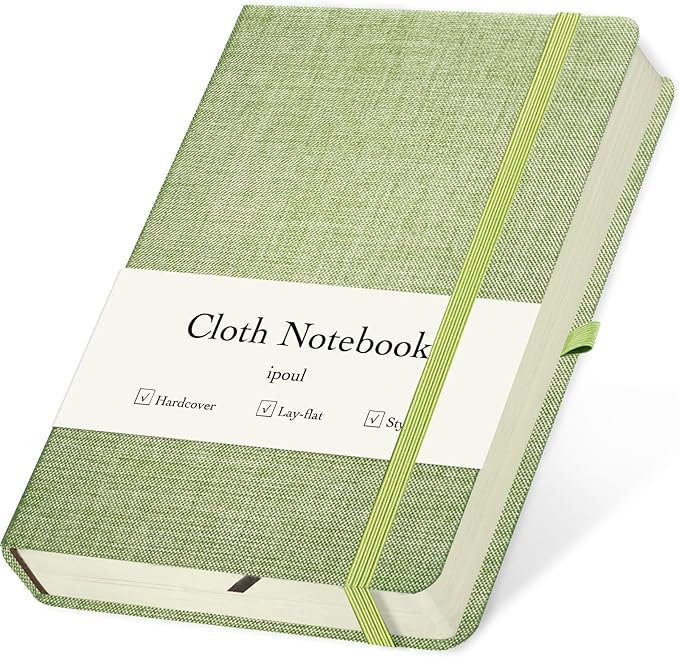 Linen Notebook, College Ruled, Hardcover, Lay Flat, B6, Small, 5x7, Thick, 100gsm, Green, Journal for Writing, Notebook for Work, Office