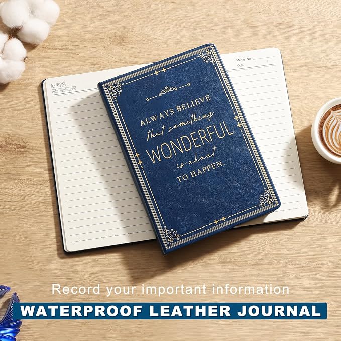 Lined Journal Notebook for Work With Sticky Dividers, 5.75'' X 8.6'' Blue Hardcover Notebook for Writing, 200 Pages Thick Travel Daily Journal, College Ruled Notebook for Women Men, School Supplies