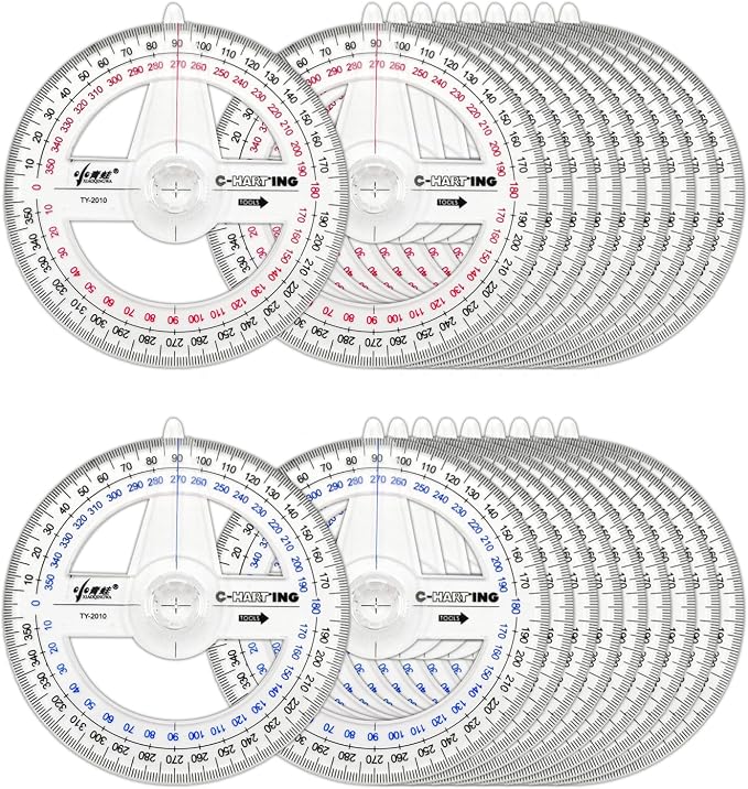 360° Protractor Set (20-Pack) – Clear Plastic Math Protractors for Geometry, Drafting & Angle Measurement – 4-Inch Swing Arm Protractor Ruler for Students, Engineers & Artists