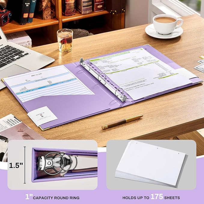 OVESMUSL Aesthetic 3 Ring Binder 1 Inch Set of 2, Decorative Hardcover Paper Binders for School, Office and Recipe Organizing, Fits 8.5 x 11 Letter Size, Purple and Pink