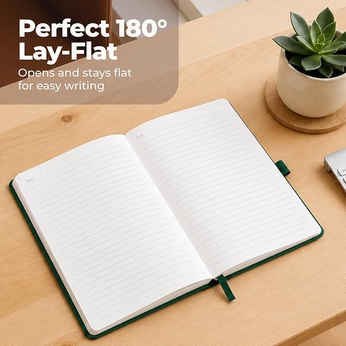 A5 Leather Bound Journal Green 5.8x8.3" Lined Notebook 300 Pages | Thick journals for writing. Premium leather bound journal and notebook for work, travel, school, daily notes, and journaling.