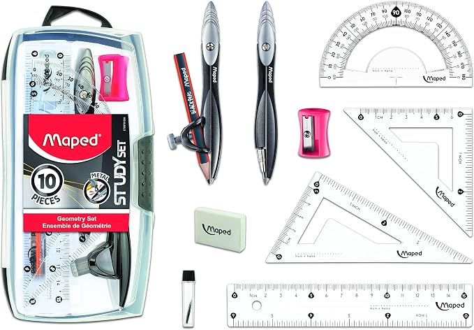 Maped Study Geometry 10 Piece Set - Advanced Student Kit - Precision Tools - Durable & Ergonomic Design - Enhances Creativity - Quality Materials | Advanced Student Kit - Precision Drafting Tools - Durable and Ergonomic Design - Enhances Creativity for...