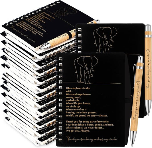 Harloon 20 Sets Thanksgiving Elephant Friendship Gift Friendsgiving A6 Spiral Notebook with Elephant Bamboo Pen Employee Appreciation Gifts for Staff Team Coworker Teachers