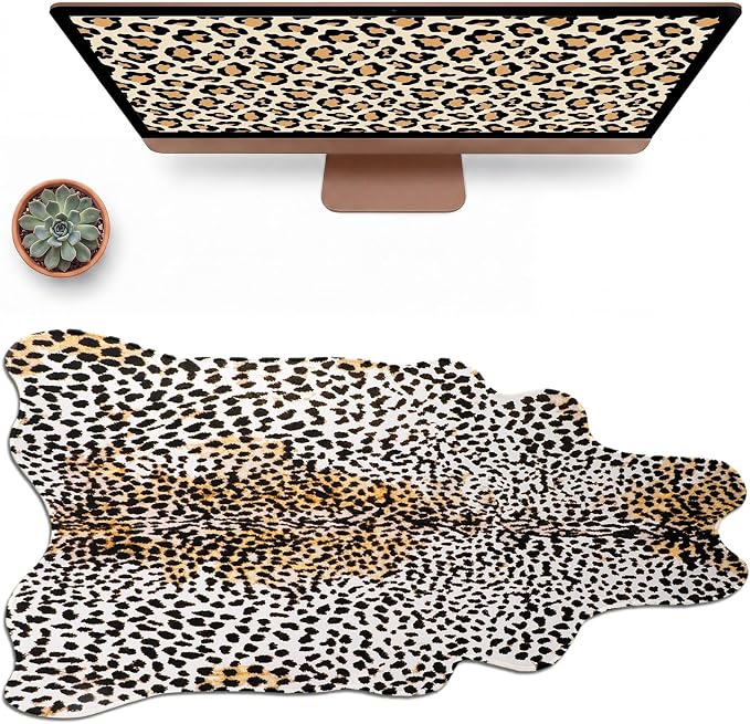 Sabary Large Leopard Print Desk Mat Cheetah Gaming Mouse Pad Leopard Desk Accessories Irregular Shaped Animal Print Decor for Laptop PC Computer Office Home Desktop Decor 31.5" x 15.8"