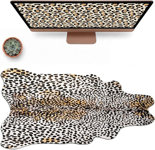 Sabary Large Leopard Print Desk Mat Cheetah Gaming Mouse Pad Leopard Desk Accessories Irregular Shaped Animal Print Decor for Laptop PC Computer Office Home Desktop Decor 31.5" x 15.8"