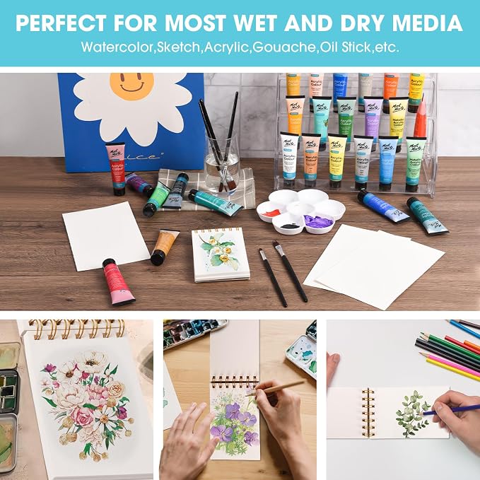2 Pack Mini Watercolor Paper Pad 3.5"×5.5", 30 Sheets Cold Press 300gsm/140lb, Travel Size Portable Tearable Painting Notebook for Paint, Charcoal, Oil Pastels and Acrylic