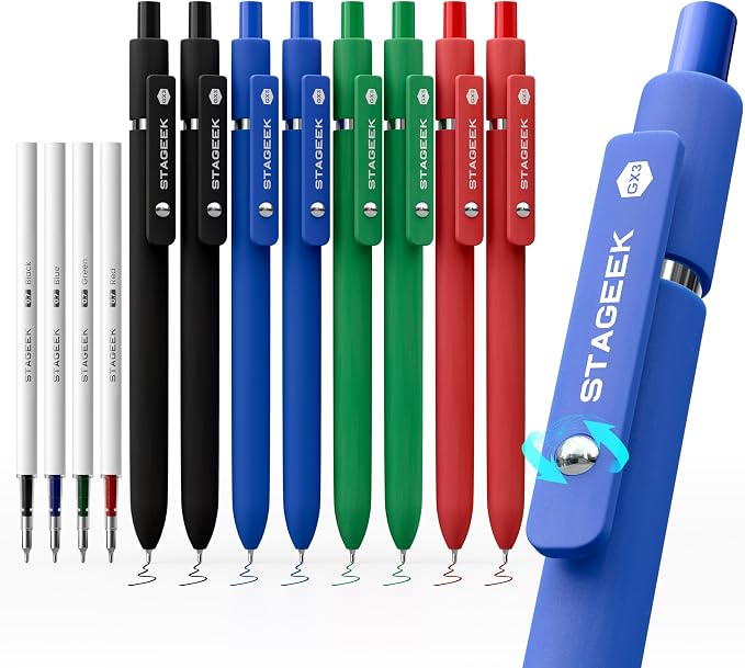STAGEEK GX3 Colorful Gel Pens, 8 Pcs Colored Pens Fine Point Smooth Writing Pens, 0.7mm Quick Dry Retractable Multi Colored Pens for Journaling,Office,Note Taking, School Supplies, Gifts for Women Men