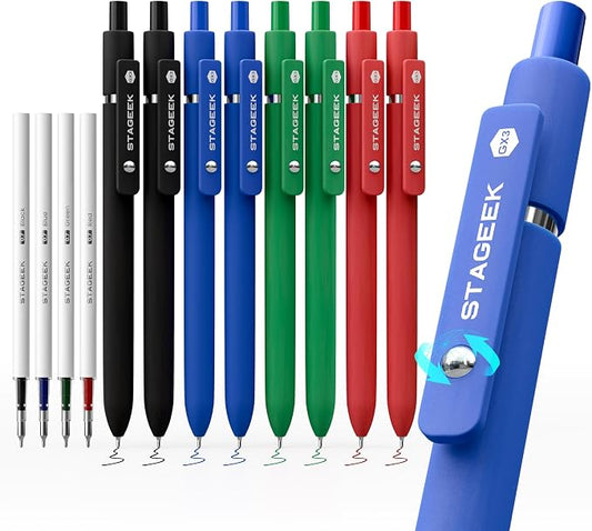 STAGEEK GX3 Colorful Gel Pens, 8 Pcs Colored Pens Fine Point Smooth Writing Pens, 0.7mm Quick Dry Retractable Multi Colored Pens for Journaling,Office,Note Taking, School Supplies, Gifts for Women Men