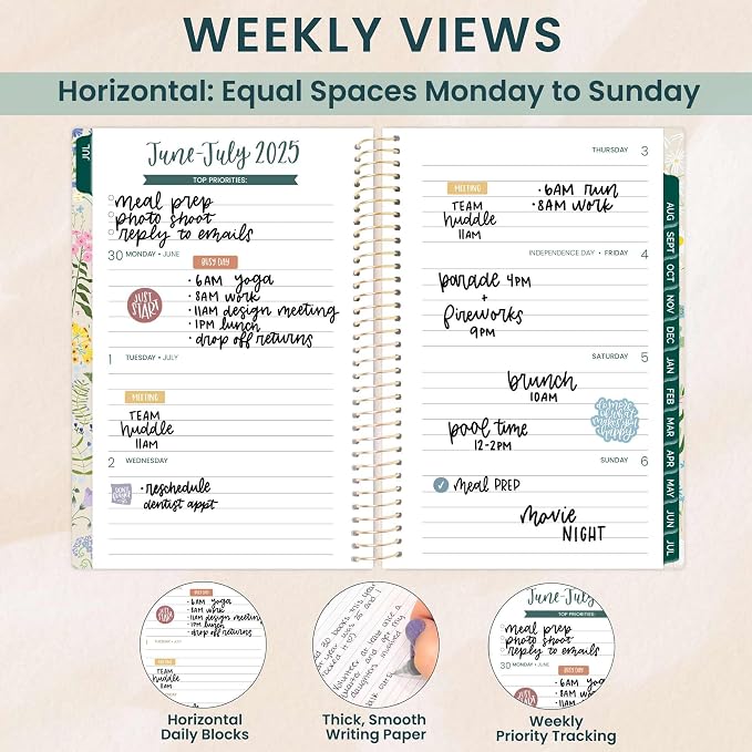 bloom daily planners 2025-2026 Academic Year Pocket Planner (July 2025 - July 2026) - 4” x 6” MINI Weekly Monthly Agenda Organizer & Calendar Book - Garden Party, Beige