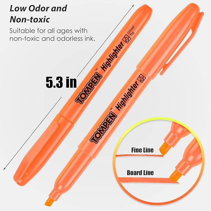 Highlighters Orange 48 Pack,Bible Highlighters No Bleed–Bulk Chisel Tip Highlighter Markers Set for School,Office,Study,Journaling–Smear-Free,Quick Dry–Fluorescent Pens for Teachers Students
