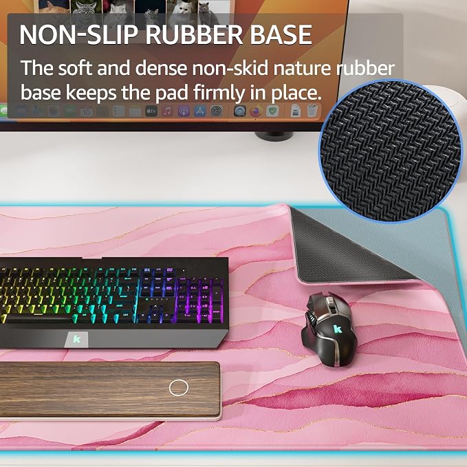 KTRIO Large Gaming Mouse Pad, Desk Mat, 31.5 x 15.7 in, Pink Glow, XXL | Smooth Micro-Weave Surface, Artistic Pattern Design, Non-Slip Rubber Base, Durable Stitched Edges, Office & Home Use