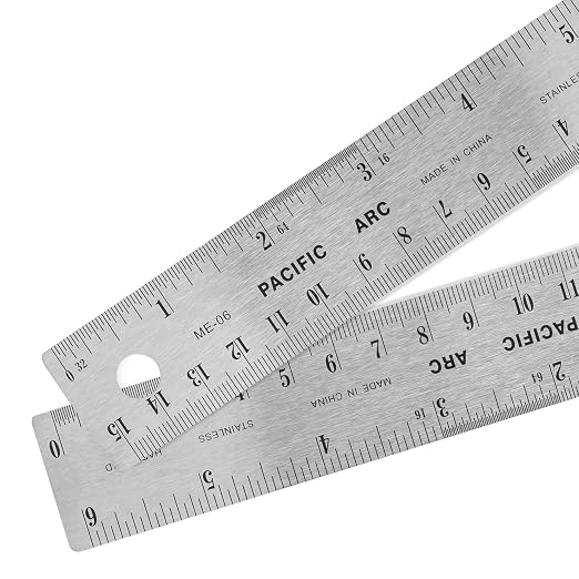 2 Pack | Stainless Steel 6 Inch Metal Ruler Non-Slip Rubber Back, with Inch and Metric Graduations
