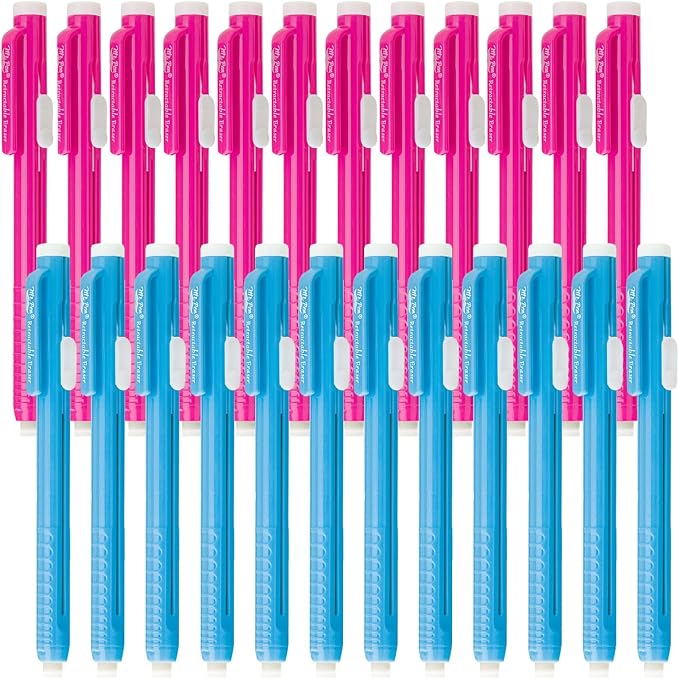 Mr. Pen- Retractable Mechanical Eraser Pens, 24 Pack, Pink & Blue Barrels | Bulk Latex-Free Precision Pencil Erasers for Artists, Students, Drawing, Sketching & Drafting