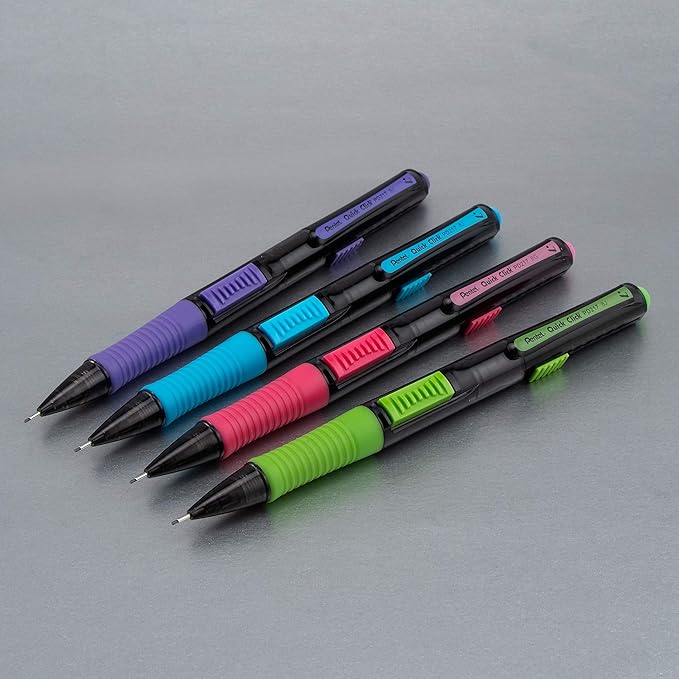 Pentel Quick Click Pop Mechanical Pencil, (0.7mm) Medium 2B Lead, Black Barrel W/Green Trim, Box of 12 (PD217AK)
