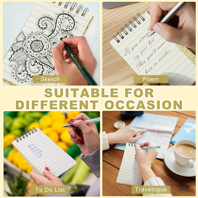 Tenceur 18 Pcs Pocket Notebook Small 3x5 Inch Glitter Gold Top Spiral Notepads Bound Notebook with Lined 120 Pages Mini Memo Pads for Office College Nurse Essentials Back to School Gift