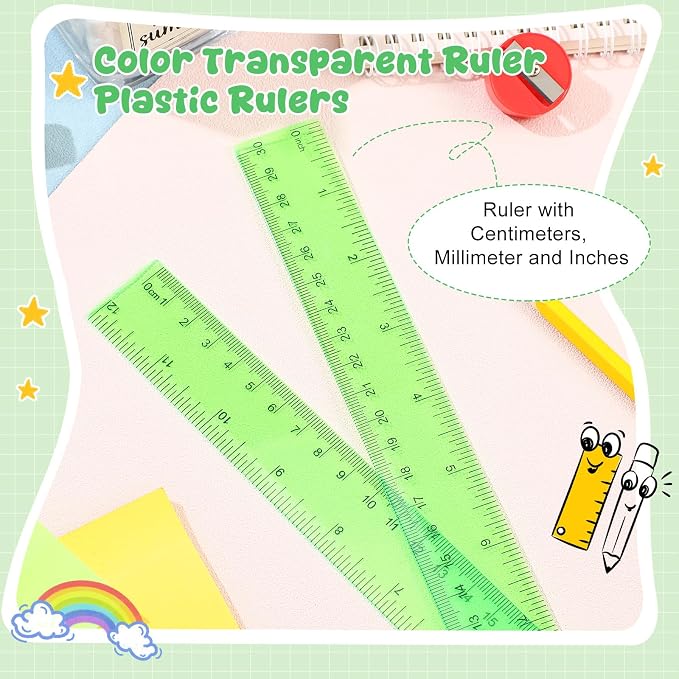 EBOOT 2 Pack Plastic Ruler Straight Ruler Plastic Measuring Tool for Student School Office(Green,12 Inch)