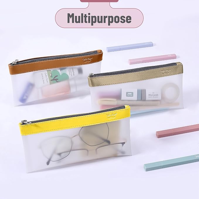 Mr. Pen- Clear Pencil Pouch, 8.50"x4.25", 3 Pack, Durable TPU Material | Medium Water-Resistant Pencil Bags with Smooth Zipper, Multipurpose Clear Pouch for Stationery, School, Office