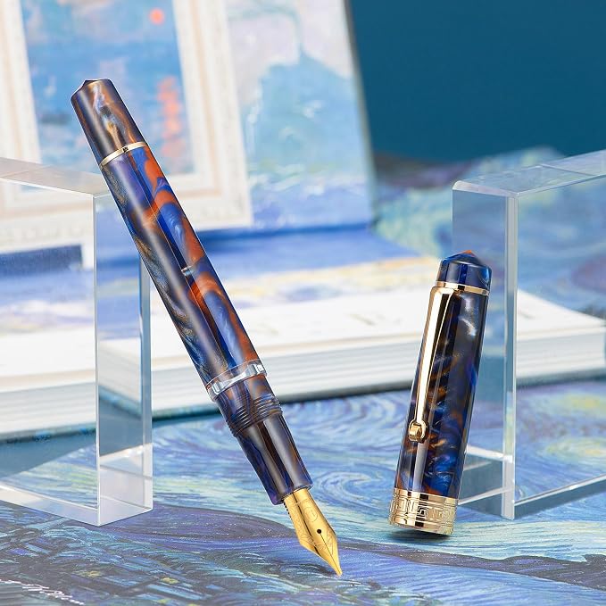 Asvine P20 Piston Fountain Pen, Stub Nib 1.1mm Calligraphy Art Drawing Purple Marble Acrylic with Case Set