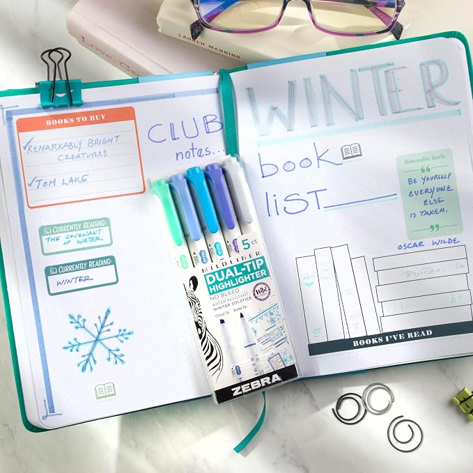 Zebra Pen MILDLINER No Bleed Highlighter, Winter Solstice, Dual Tip, 5-Pack | Broad and Fine Point Tip Marker Set, Ideal for Bible Highlighting, Journaling, School, Teacher and Office Supplies (78325)