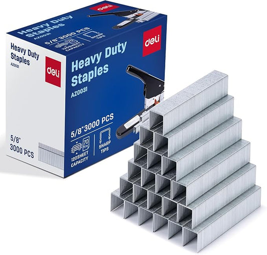 Deli Staples, Premium Heavy Duty Staples for Heavy Duty Staplers, 5/8'' Length, 20-120 Sheet Capacity, 100/Strip, 3000/Box