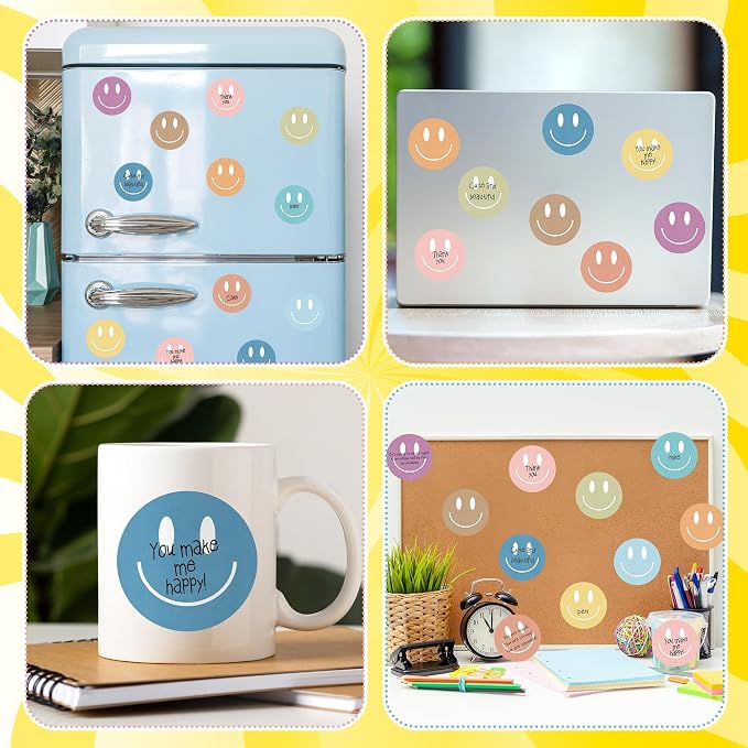 AgincBerry Boho Smile Face Sticky Notes - 30PCS Back to School Colorful Preppy Self-Stick Notes Mini Happy Smile Face Memo Pad Creative Shaped Notepad Writing Sticky Note Office Home Gift Tab Supplies