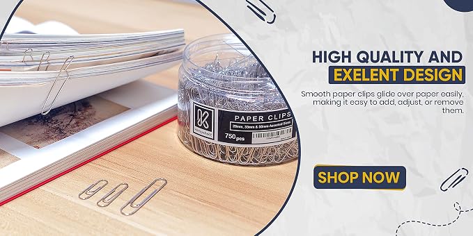 Kempshott 250 Large Paper Clips Smooth, Jumbo Paper Clips for Paperwork Ideal for Home, School and Office Use (Large, Silver)