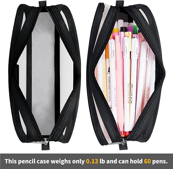 KALIDI Grid Mesh Pencil Case Large Capacity Pencil Case Big Pencil Pouch With Zipper Simple Stationery Bag Aesthetic Pen Bag for School Teen Girl Boy Multi-Purpose bag for office Men Women