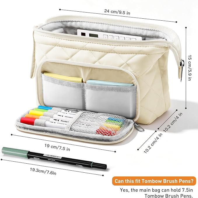 Zannaki Soft Quilted Large Pencil Pouch Organizer with Wide Opening for Boys Girls Teens - Extra Big Capacity Pen Pencil Bag with Zipper, Portable Pencil Case Box for School, College, Cosmetic Gift