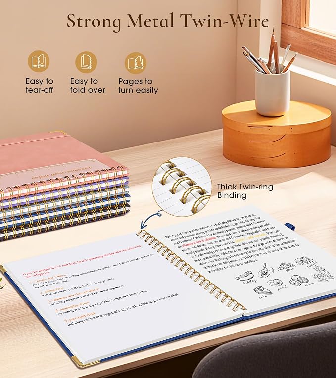 Blank Spiral Notebook Journal 8.5” x 11”, A4 Large Hardcover Sketch Book for Women Men, 100 GSM Blank Paper Drawing Notebook, Spiral Bound Sketchbook for Sketching School Work Note Taking, Navy
