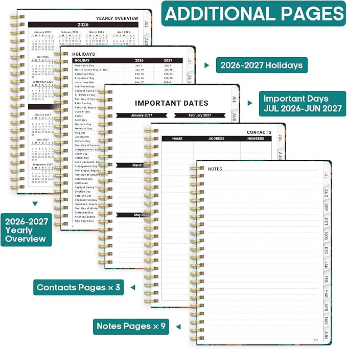 Academic Planner 2026-2027, Weekly and Monthly Calendar Book, July 2026 – June 2027, Hardcover Planner with Tabs, Perfect for Teachers, Students, Women & Men, A5 (6.4" x 8.5") - Giraffes