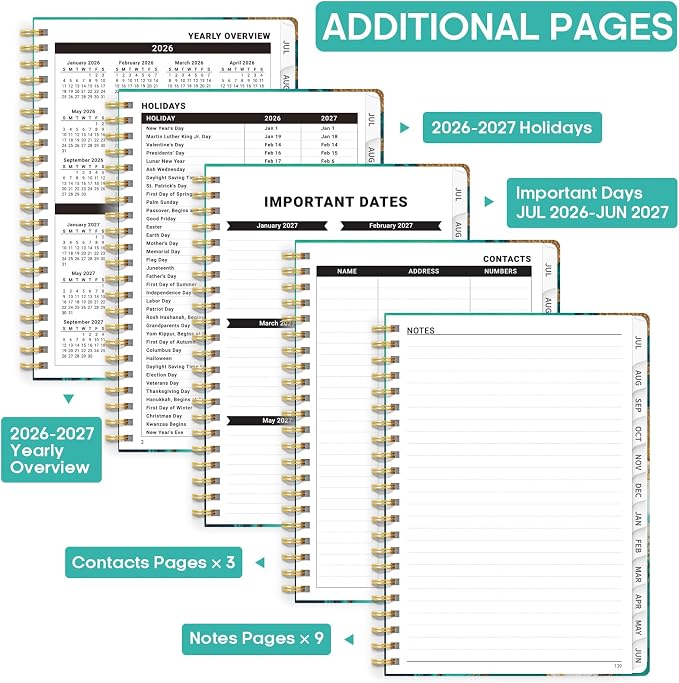 Academic Planner 2026-2027, Weekly and Monthly Calendar Book, July 2026 – June 2027, Hardcover Planner with Tabs, Perfect for Teachers, Students, Women & Men, A4 (8.5" x 11") - Ocean
