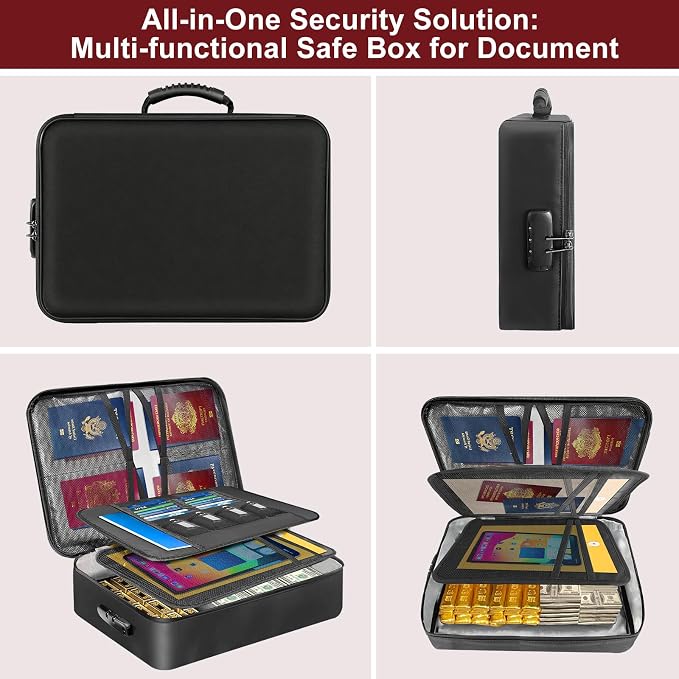 Fireproof Document Box with 5200℉ Heat Insulated, Document Organizer with Lock and Aluminum Foil Fire-Retardant Lining, Portable Home Travel Safe Storage with Multi-Layer for Important Documents