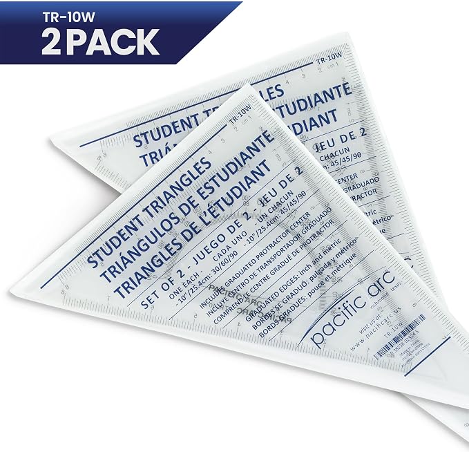 Pacific Arc - Triangle Set 10 Inch 30/60 & 45/90 - Student, Professional or DIY use. - 2 Pack