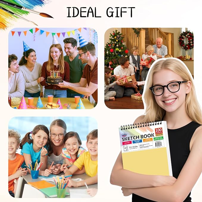 WINNER 9" x 12" Sketch Book 4 Pack, 400 Sheets Spiral Bound Art Sketchbook, 68lb/100gsm White Acid Free Drawing Pad, Sketching Doodling Drawing Writing Sketch Pad, Back to School Art Supplies, Yellow