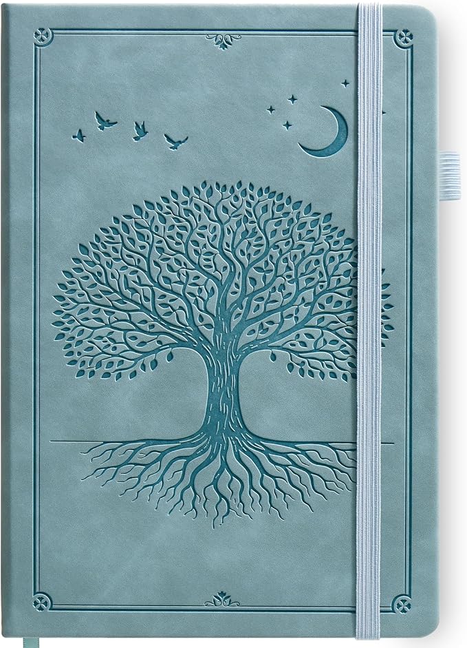 Lined Journal Notebook Hardcover Leather Bound 200 Pages B5 Blue Diary | College Ruled 6.9x9.8" Journaling Notebooks for Men & Women, Writing for Personal, Large Travel Daily Note Book Tree of Life