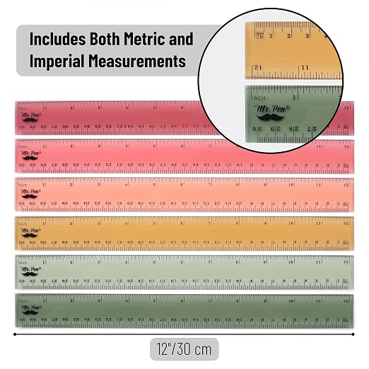 Mr. Pen- Ruler, 12 inch Ruler, 6 Pack, Vintage Colors, Clear Rulers 12 Inch | Rulers