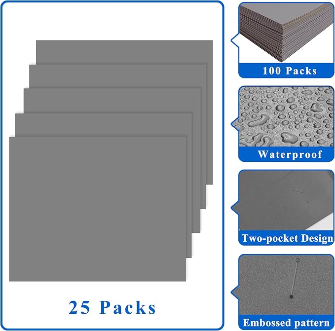 Zzrywuty File folders with Pockets,Gray Two folders for documents,25 Pack Paper Folders with Card Slot,Letter Size,School Students,Business,Home and Office Workers