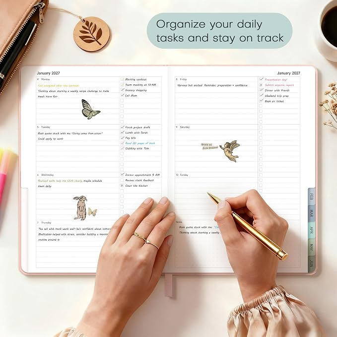 Planner 2026-2027 Monthly and Weekly Academic Planner July 2026 - June 2027, Linen Hardcover Agenda 2026-2027 Calendar Daily Planner for Student Teacher with Monthly Tabs, 7.3" x 10", Light Pink