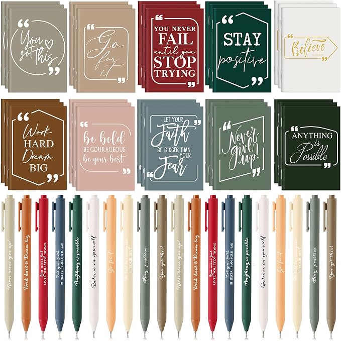 Fulmoon 200 Pcs Motivational Pens Inspirational Notebooks Gifts Bulk Inspirational Ballpoint Pen Small Note Pads Appreciation Gifts for Employee Nurse Volunteer Teacher Back to School (Retro)