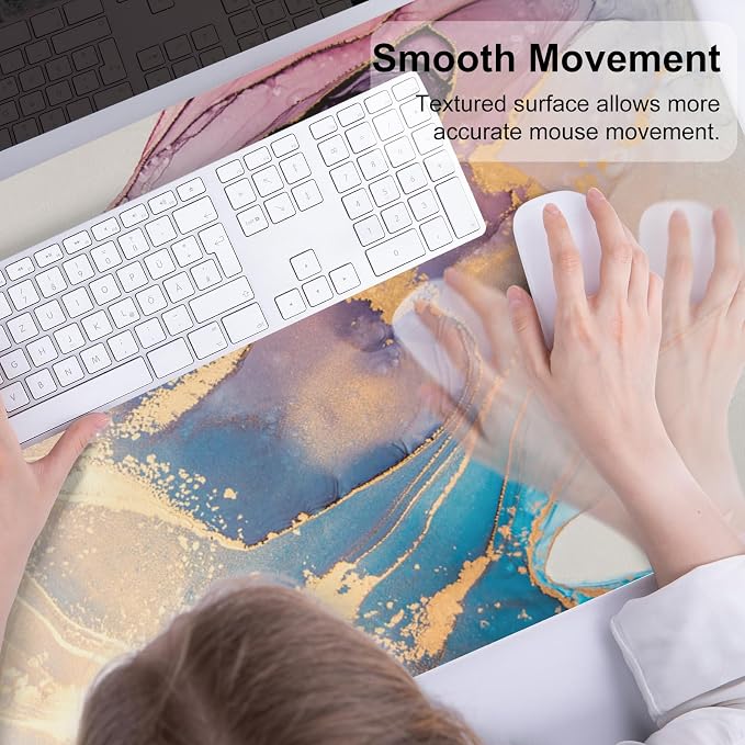 Colorful Star Waterproof Blue Purple Marble Desk Pad, 31.5" x 15.7" | PU Leather Desk Mat Large Keyboard and Gaming Mouse Pads for Office, Non-Slip Writing Pad Desk Accessories for Women Men
