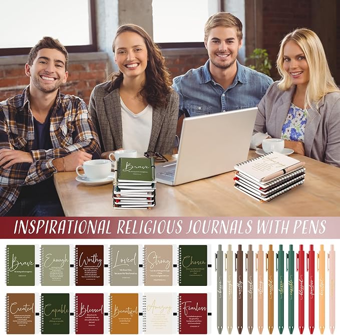 Kosiz 48 Sets Christian Gifts Bulk Christian Notebooks with Pens Inspirational Prayer Journals Bulk A6 Spiral Small Notepads for Women Men Church Members Bible Study Groups (Retro Color)