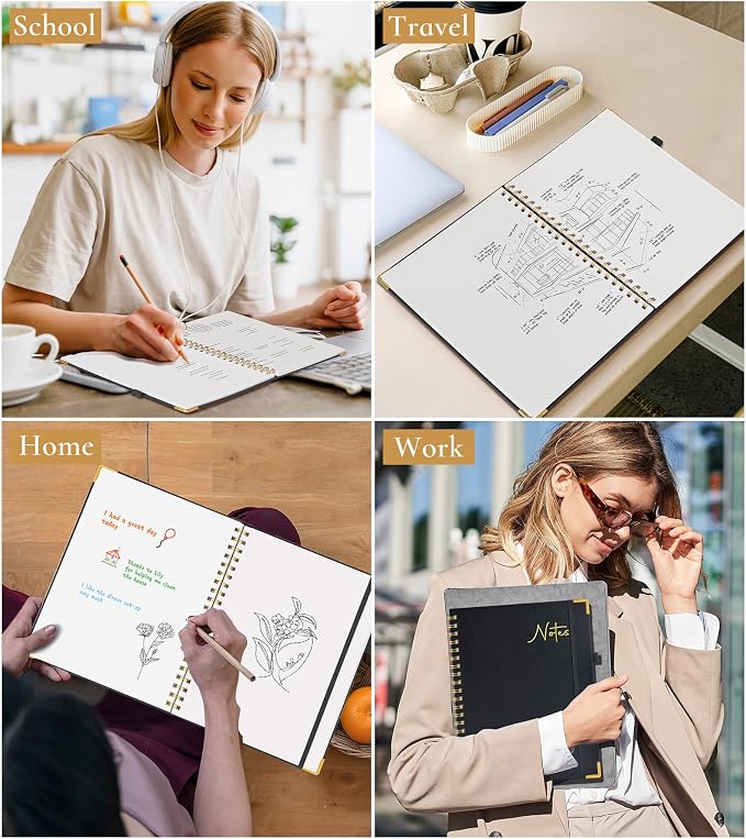 Blank Spiral Notebook Journal 8.5” x 11”, A4 Large Hardcover Sketch Book for Women Men, 100 GSM Blank Paper Drawing Notebook, Spiral Bound Sketchbook for Sketching School Work Note Taking, Black