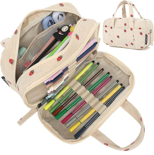 Large Pencil Case Pouch, Extra Big Pencil Bags with Zipper, Cute Corduroy Pencil Pouch with 5 Compartments, Pen Bag Wide Opening, Pencil Pouch Organizer, Pencil Box for Teen Girls Adults